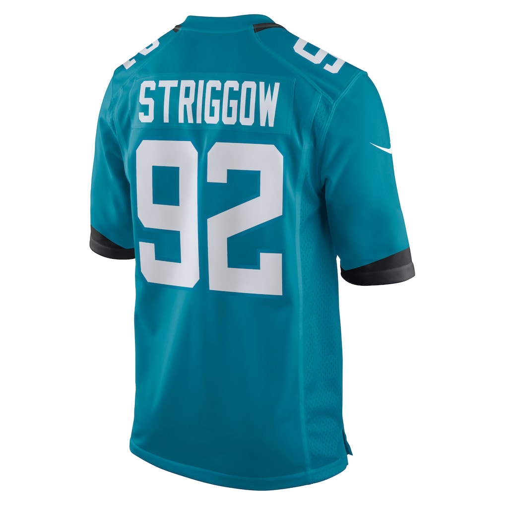 Tocy J.Jaguars #92 Danny Striggow Teal Game Player Jersey