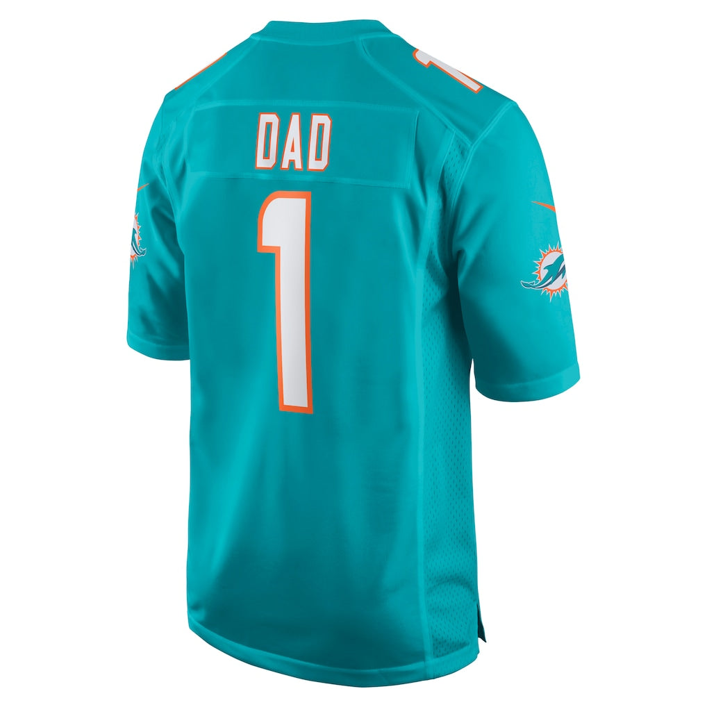 Tocy M.Dolphins #1 Dad Aqua Game Jersey
