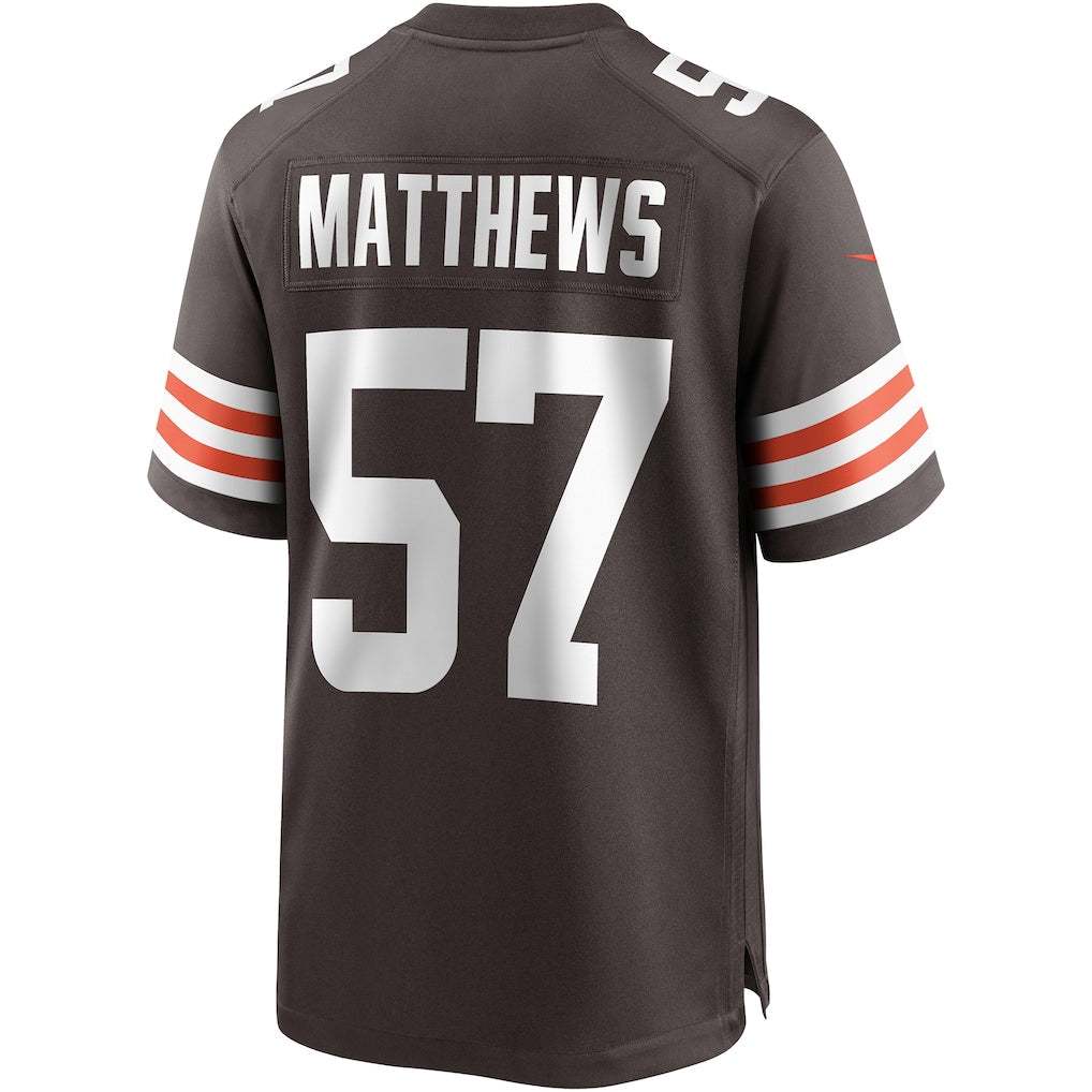 Tocy C.Browns #57 Clay Matthews Brown Game Retired Player Jersey
