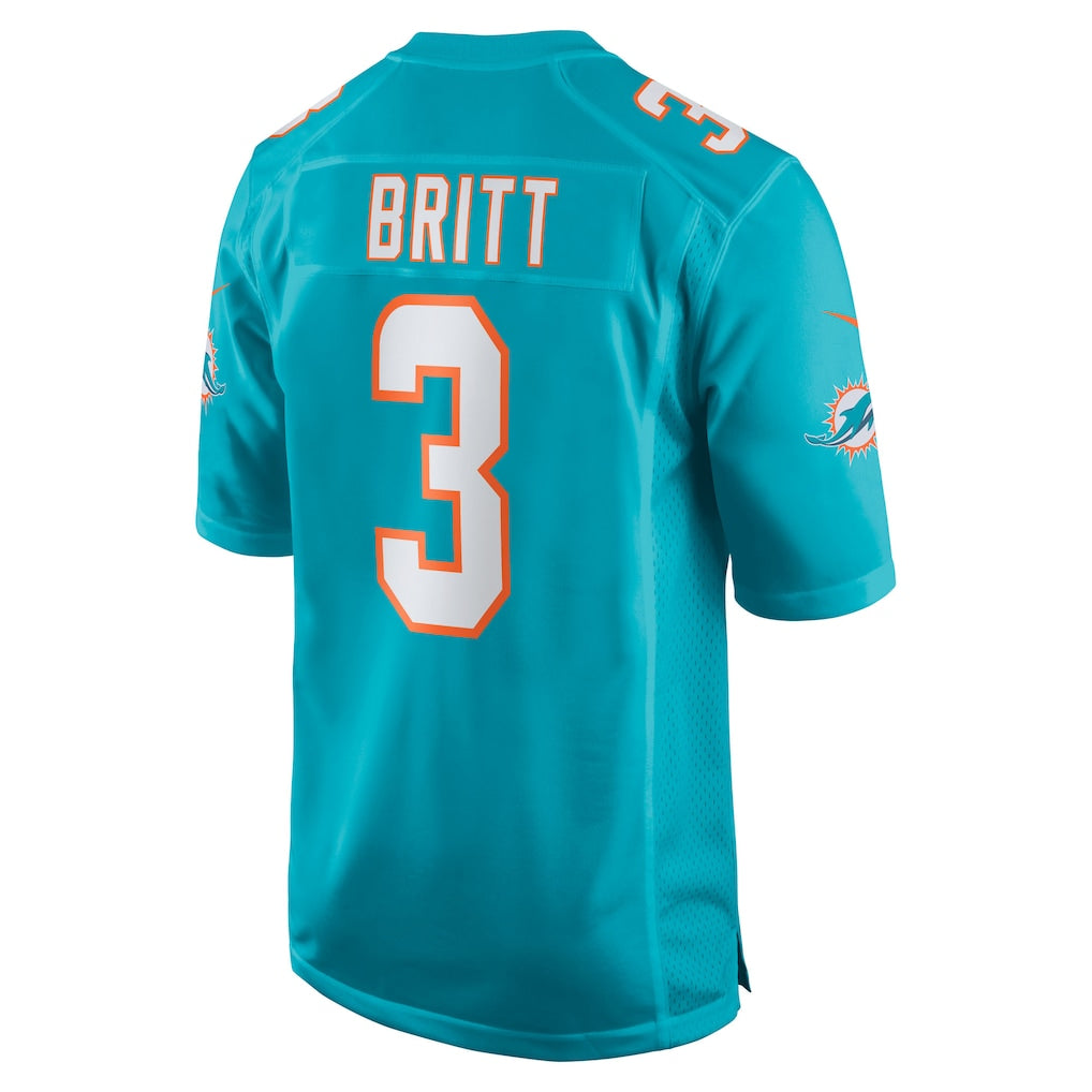 Tocy M.Dolphins #3 K.J. Britt Aqua Team Game Jersey