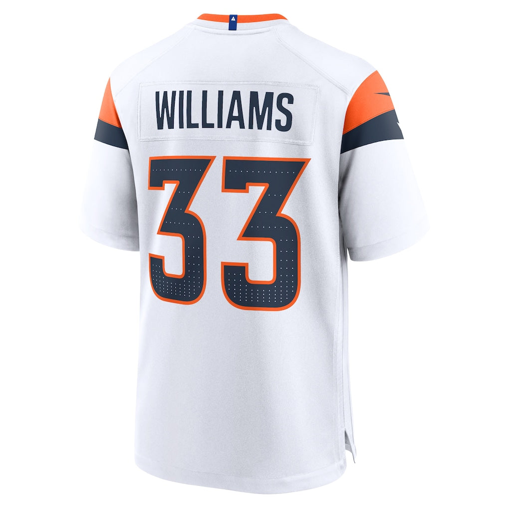 Tocy D.Broncos #33 Javonte Williams White Mile High Collection Game Jersey