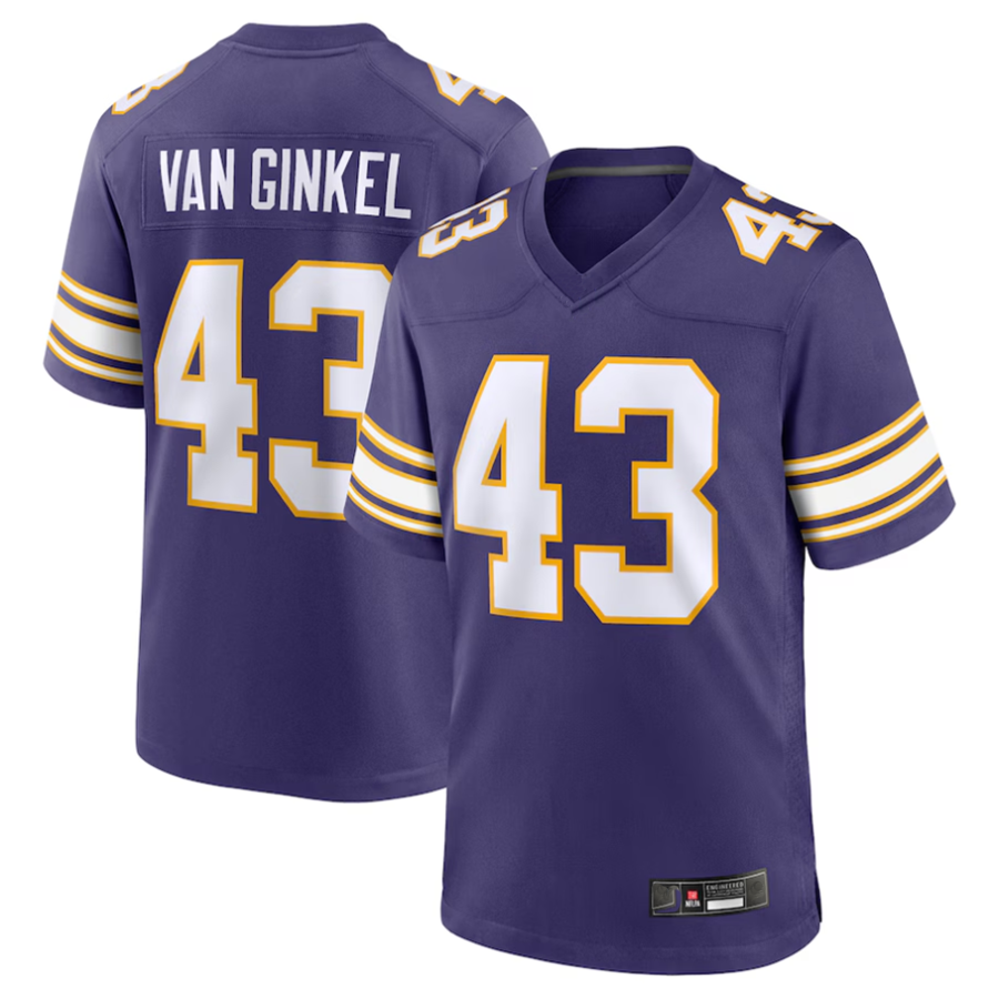 tocy #43 Andrew Van Ginkel Player MN.Vikings Purple Game Stitched Jerseys