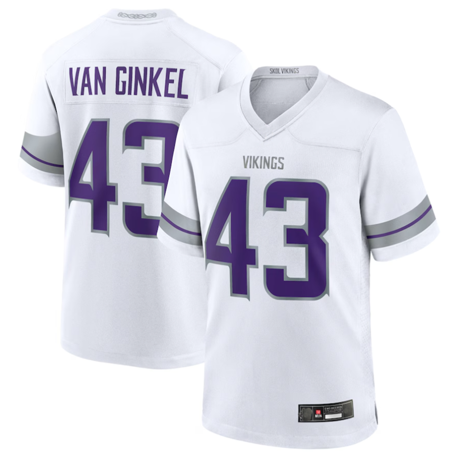 tocy #43 Andrew Van Ginkel Player MN.Vikings White Alternate Game Stitched Jerseys