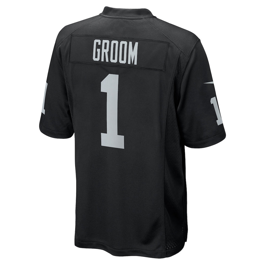 tocy LV.Raiders #1 Groom Black Game Jersey