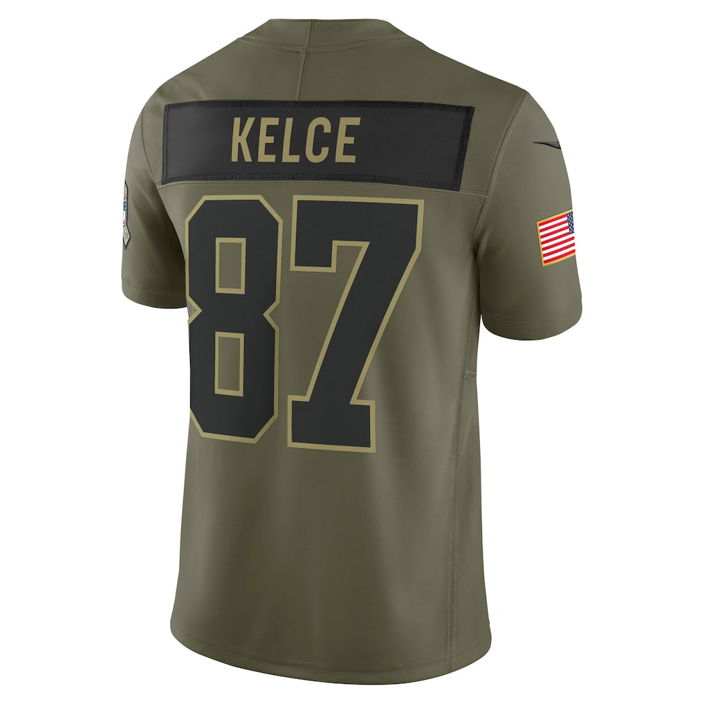 tocy KC.Chiefs #87 Travis Kelce Olive 2025 Salute to Service Limited Jersey