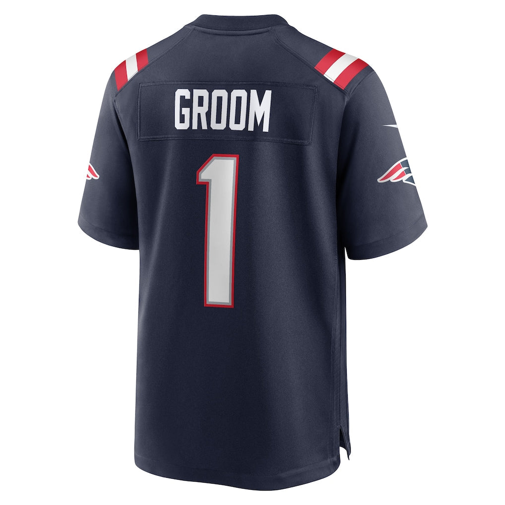 Tocy NE.Patriots #1 Groom Navy Game Jersey