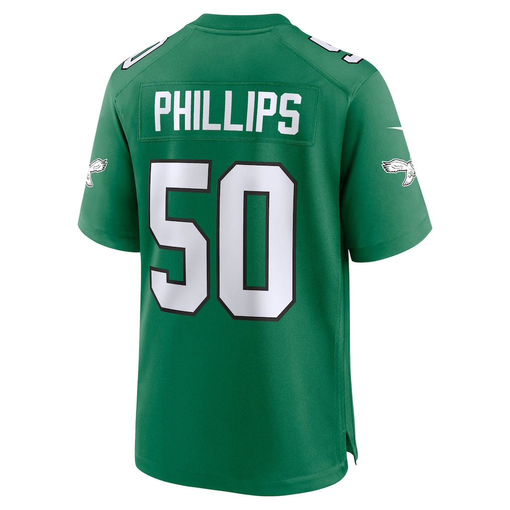 Tocy P.Eagles #50 Jaelan Phillips Kelly Green Alternate 2 Game Jersey
