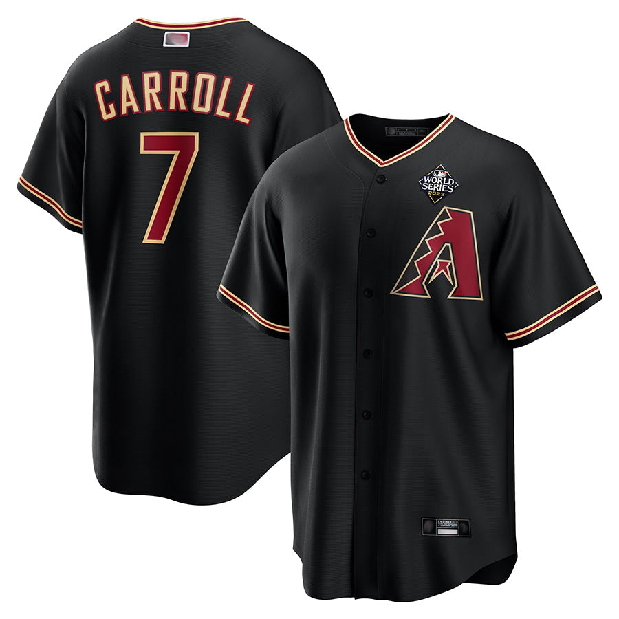 tocy A.Diamondbacks #7 Corbin Carroll Player Black World Series Replica Personalized Stitched Jerseys