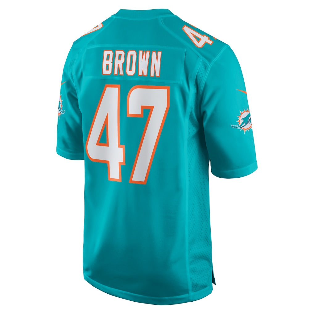 Tocy M.Dolphins #47 Cam Brown Aqua Game Jersey