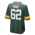 Tocy GB.Packers #62 Jacob Monk Green Game Jersey