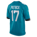 Tocy J.Jaguars #17 Tim Patrick Teal Team Game Jersey