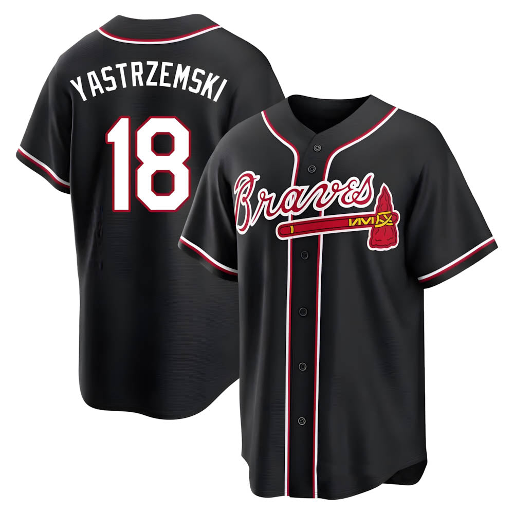 tocy A.Braves #18 Mike Yastrzemski player Black Replica Fashion Out Stitched Jerseys