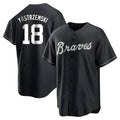 tocy A.Braves #18 Mike Yastrzemski player Black&White Replica Stitched Jerseys