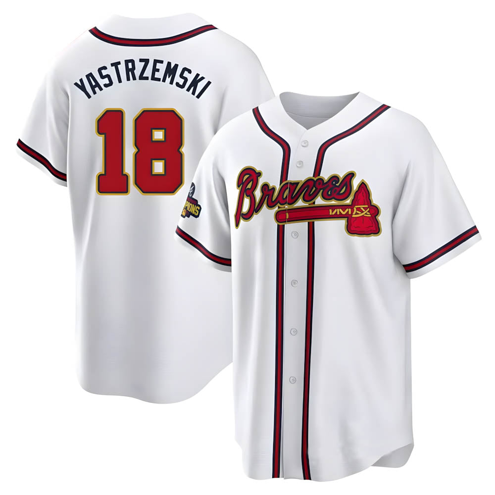 tocy A.Braves #18 Mike Yastrzemski player Gold Replica White Program Stitched Jerseys