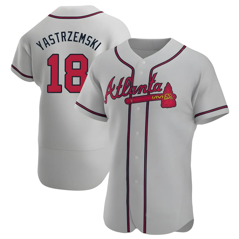 tocy A.Braves #18 Mike Yastrzemski player Gray Authentic Road Stitched Jerseys