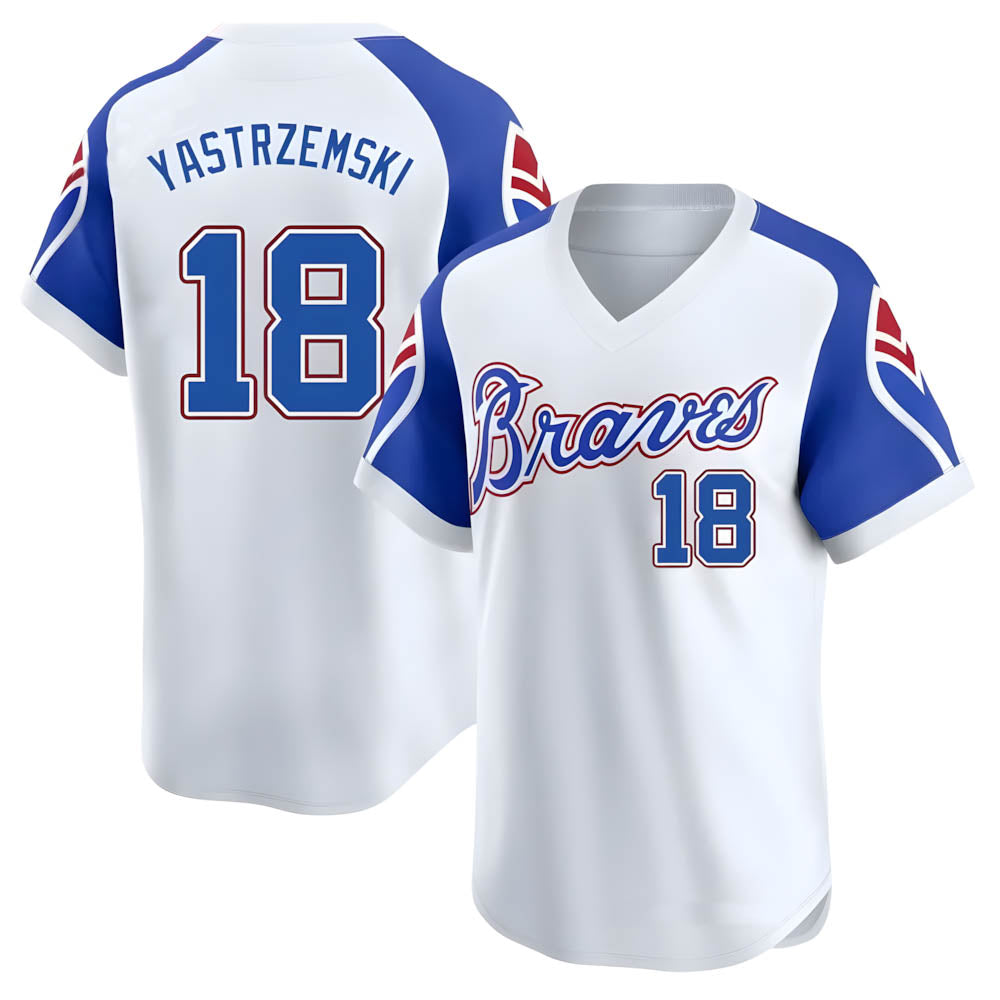 tocy A.Braves #18 Mike Yastrzemski player White Limited Throwback Cooperstown Collection Stitched Jerseys