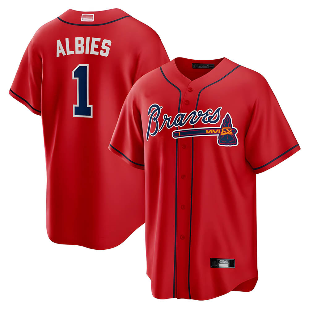 tocy A.Braves #1 Ozzie Albies Player Red Alternate Stitched Jerseys
