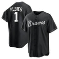 tocy A.Braves #1 Ozzie Albies Player Black&White Replica Stitched Jerseys