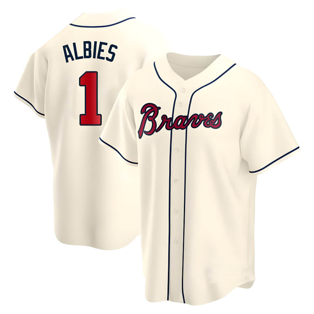 tocy A.Braves #1 Ozzie Albies Player Cream Replica Alternate Stitched Jerseys