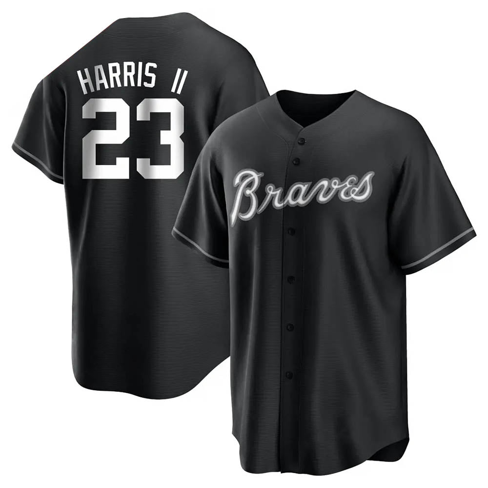 tocy A.Braves #23 Michael Harris II player Black&White Replica Stitched Jerseys