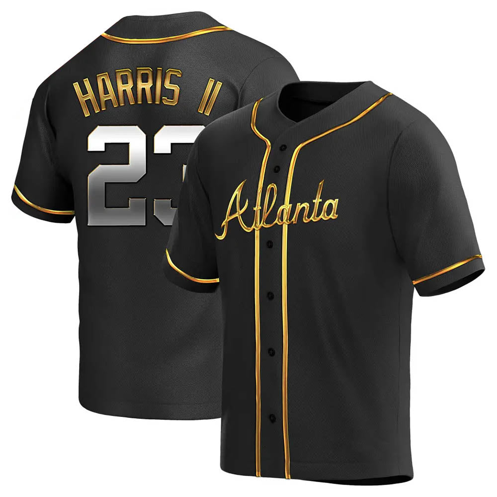 tocy A.Braves #23 Michael Harris II player Gold Replica Black en Alternate Stitched Jerseys