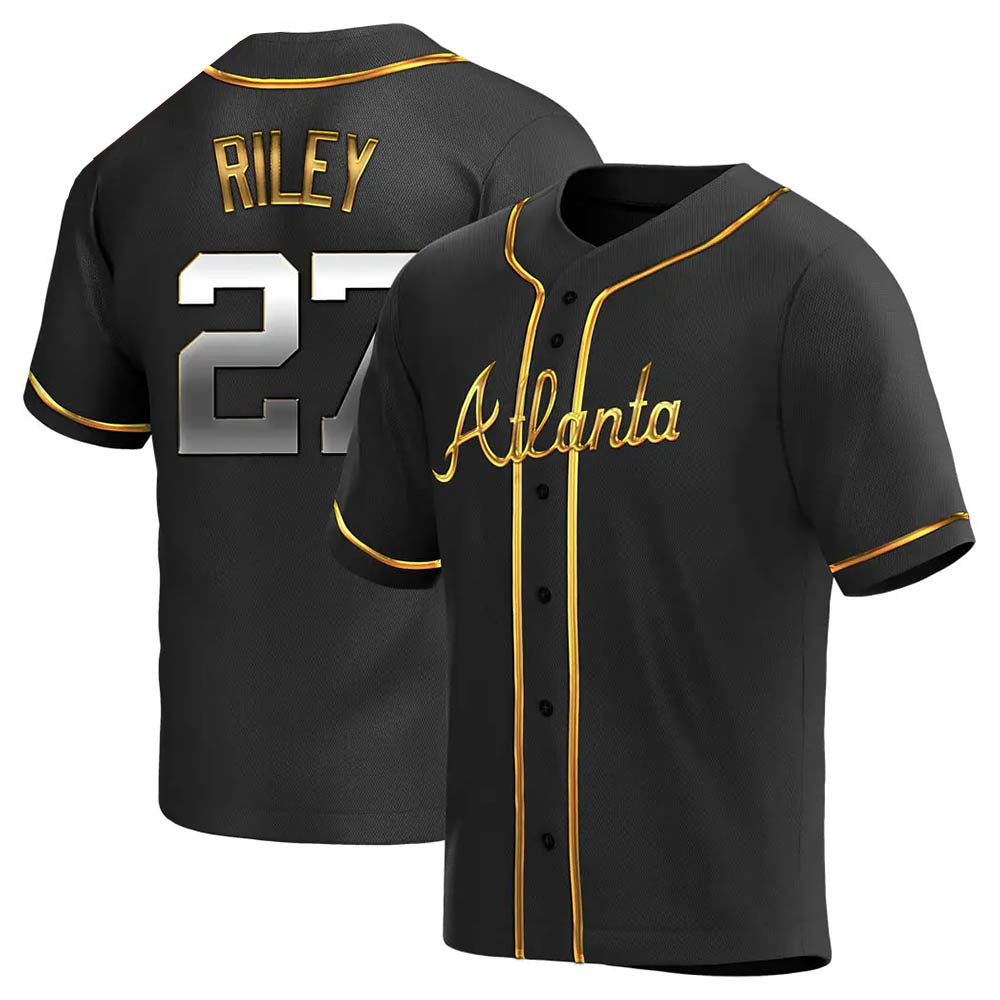 tocy A.Braves #27 Austin Riley Player Black&Gold Replica en Alternate Stitched Jerseys