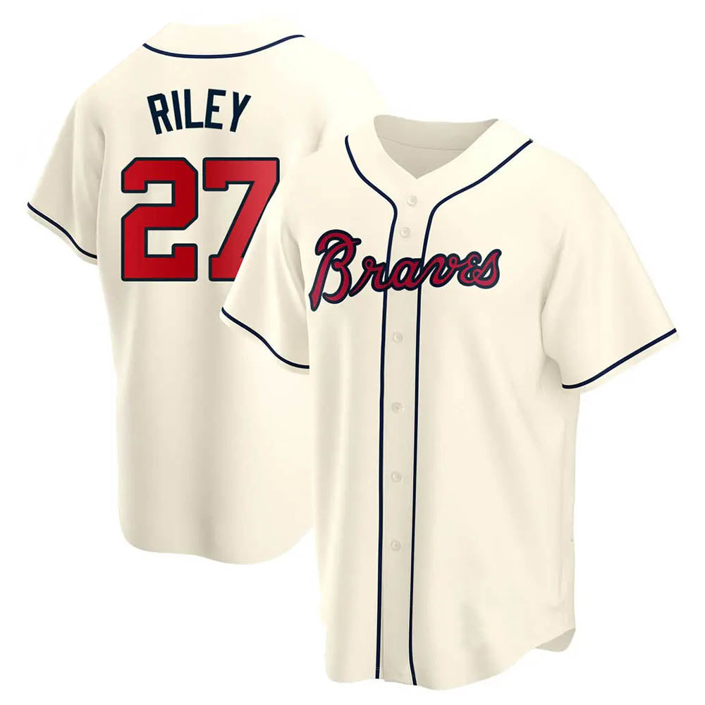 tocy A.Braves #27 Austin Riley Player Cream Replica Alternate Stitched Jerseys