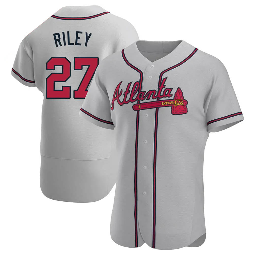 tocy A.Braves #27 Austin Riley Player Gray Authentic Road Stitched Jerseys