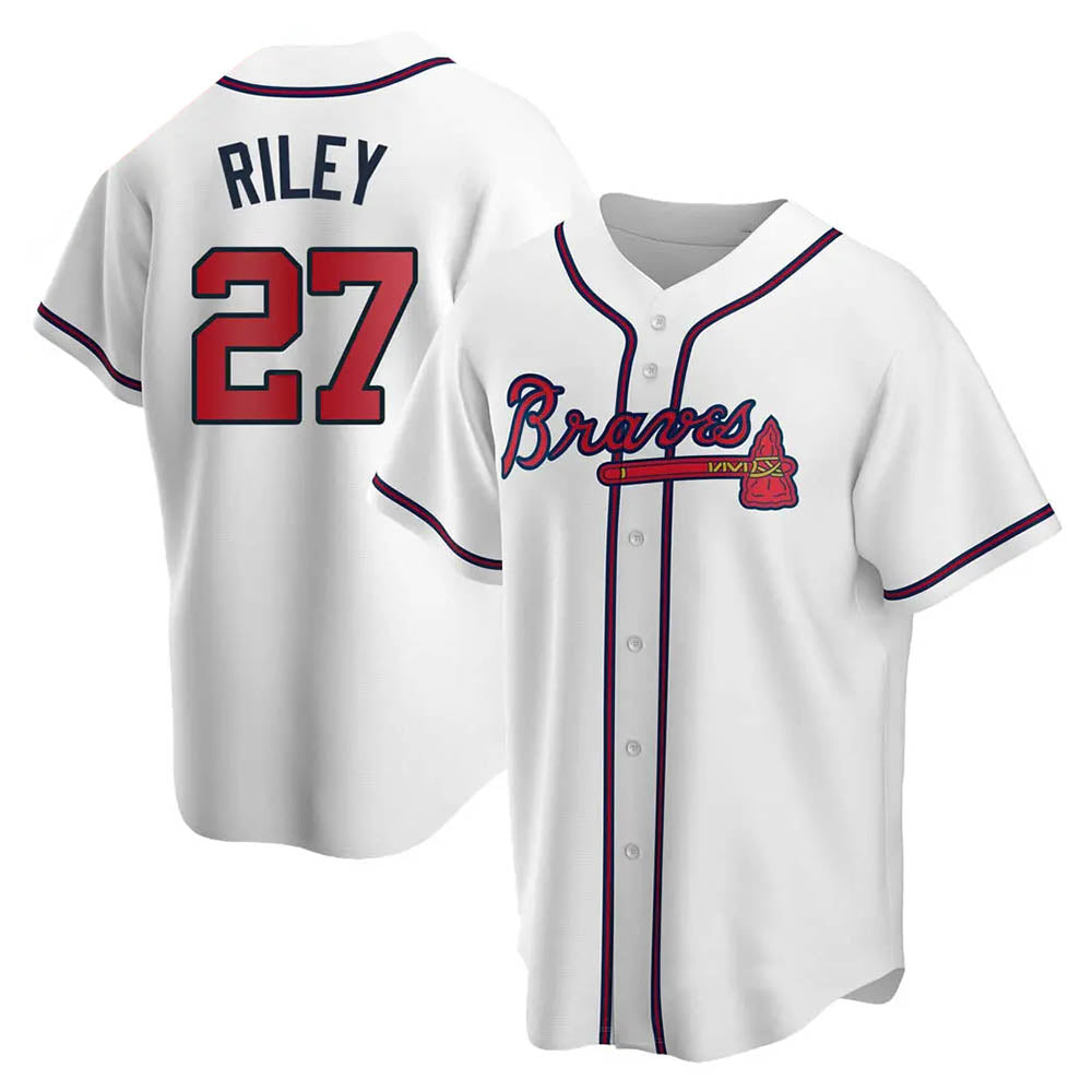 tocy A.Braves #27 Austin Riley Player White Replica Home Stitched Jerseys