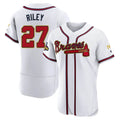 tocy A.Braves #27 Austin Riley Player White&Gold Authentic Program Stitched Jerseys