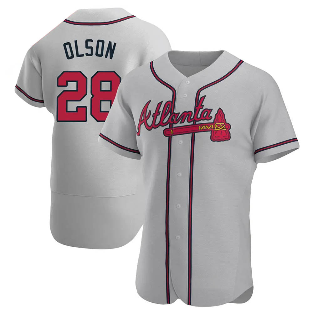 tocy A.Braves #28 Matt Olson Player Gray Authentic Road Stitched Jerseys