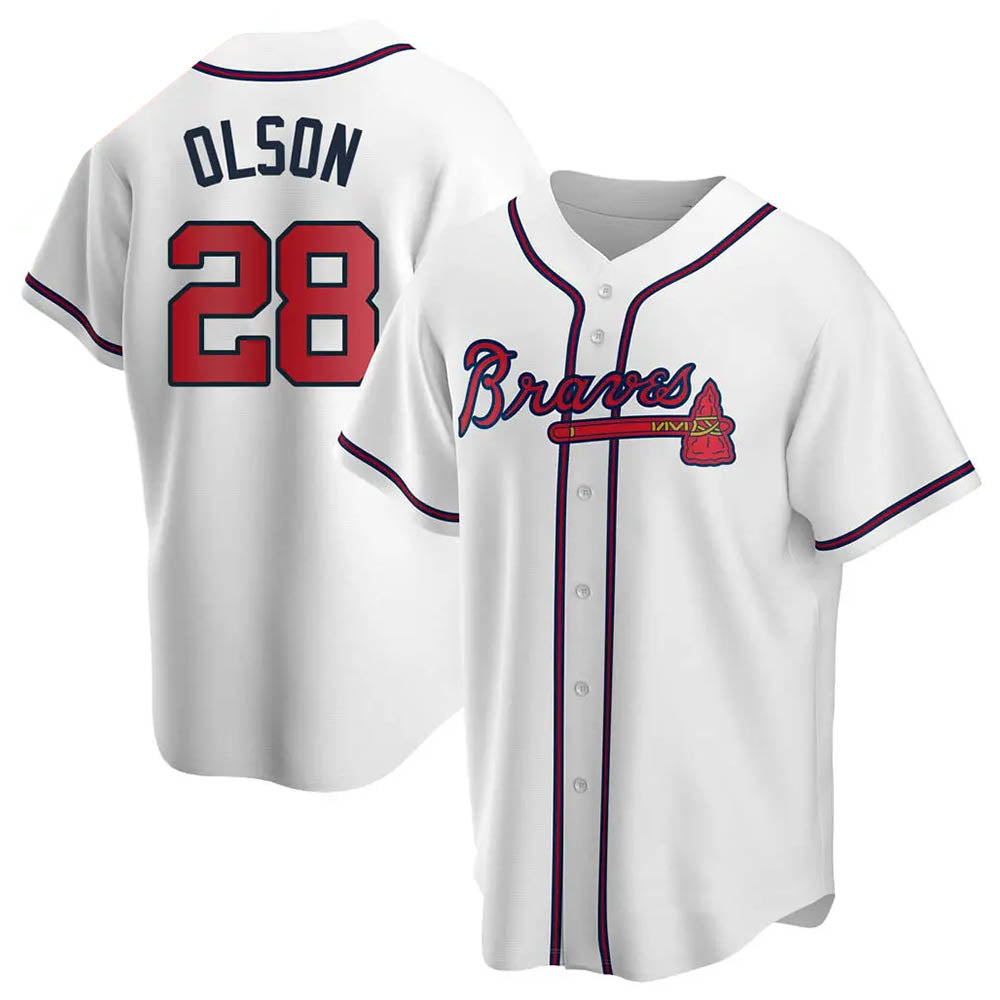 tocy A.Braves #28 Matt Olson Player White Replica Home Stitched Jerseys