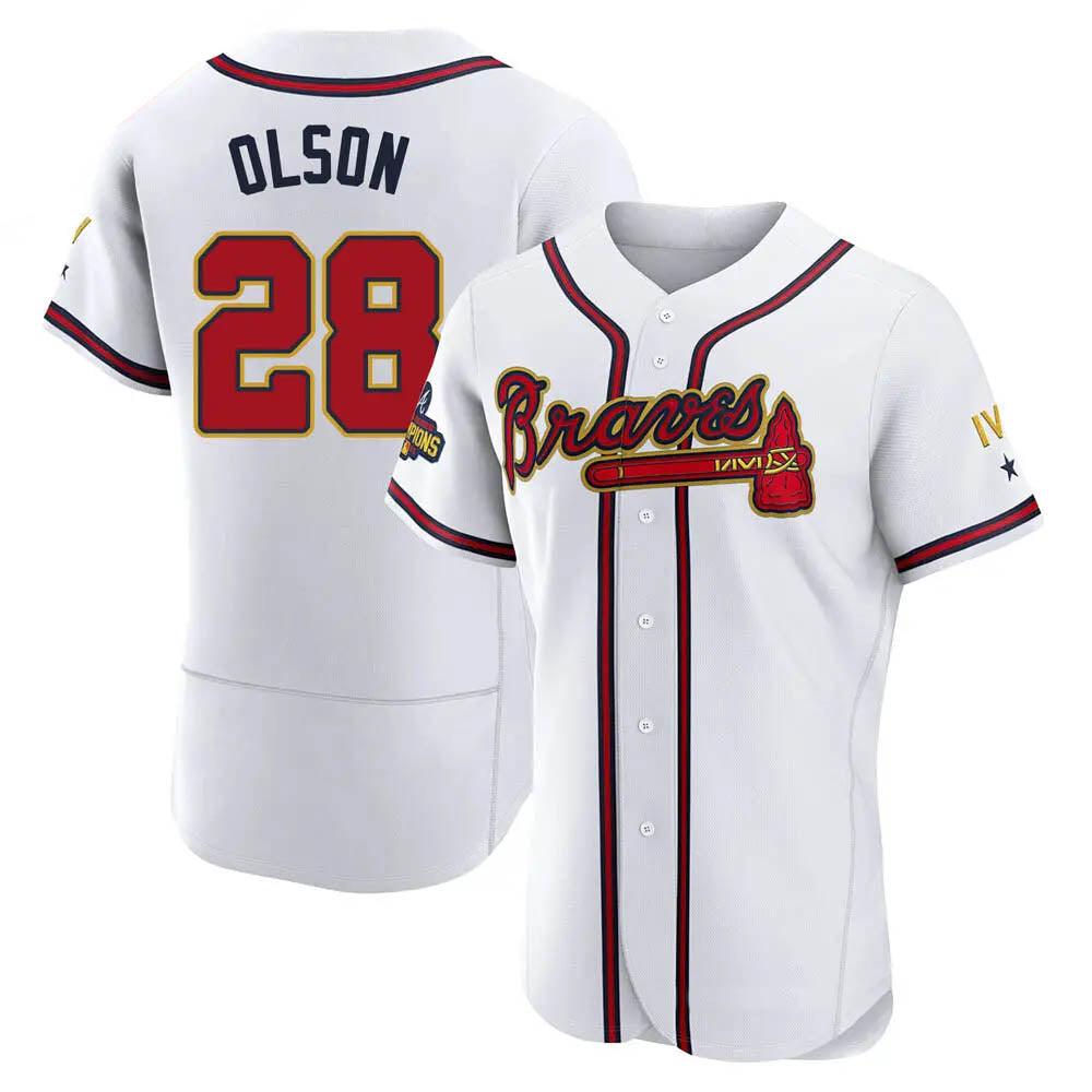tocy A.Braves #28 Matt Olson Player White&Gold Authentic Program Stitched Jerseys
