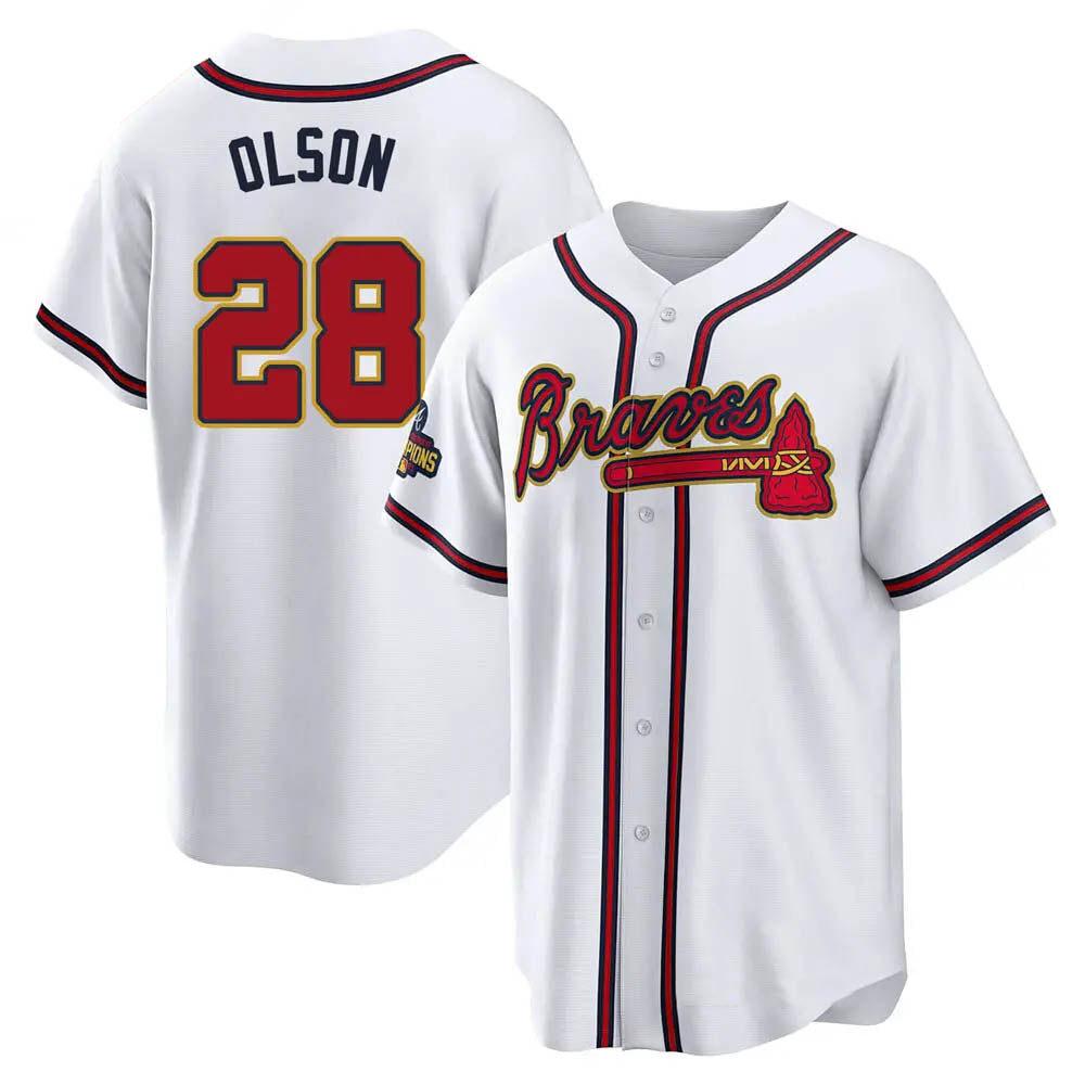 tocy A.Braves #28 Matt Olson Player White&Gold Replica Program Stitched Jerseys