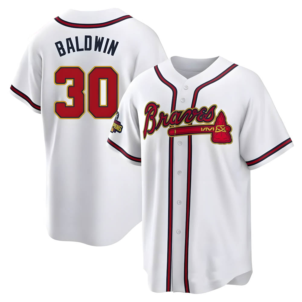 tocy A.Braves #30 Drake Baldwin player Gold Replica White Program Stitched Jerseys