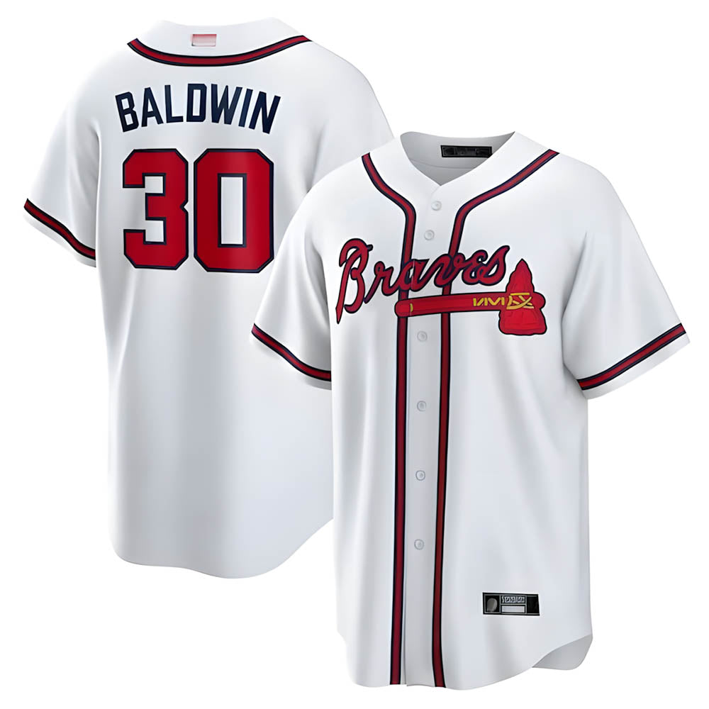 tocy A.Braves #30 Drake Baldwin player White Home Replica Stitched Jerseys