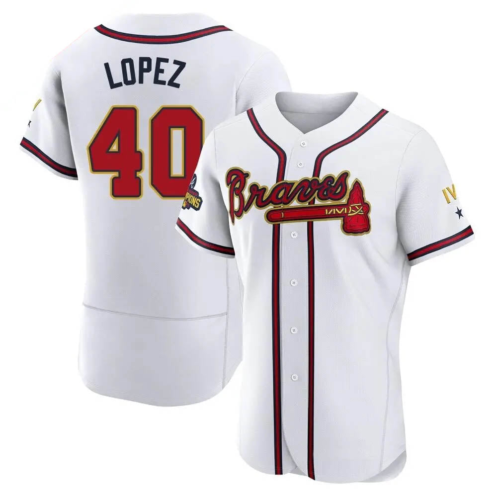 tocy A.Braves #40 Reynaldo Lopez player White&Gold Authentic Program Stitched Jerseys