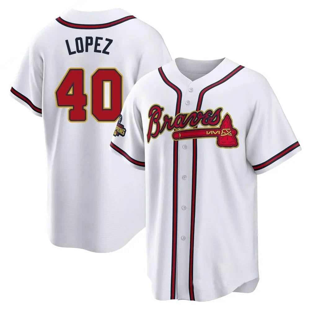 tocy A.Braves #40 Reynaldo Lopez player White&Gold Replica Program Stitched Jerseys