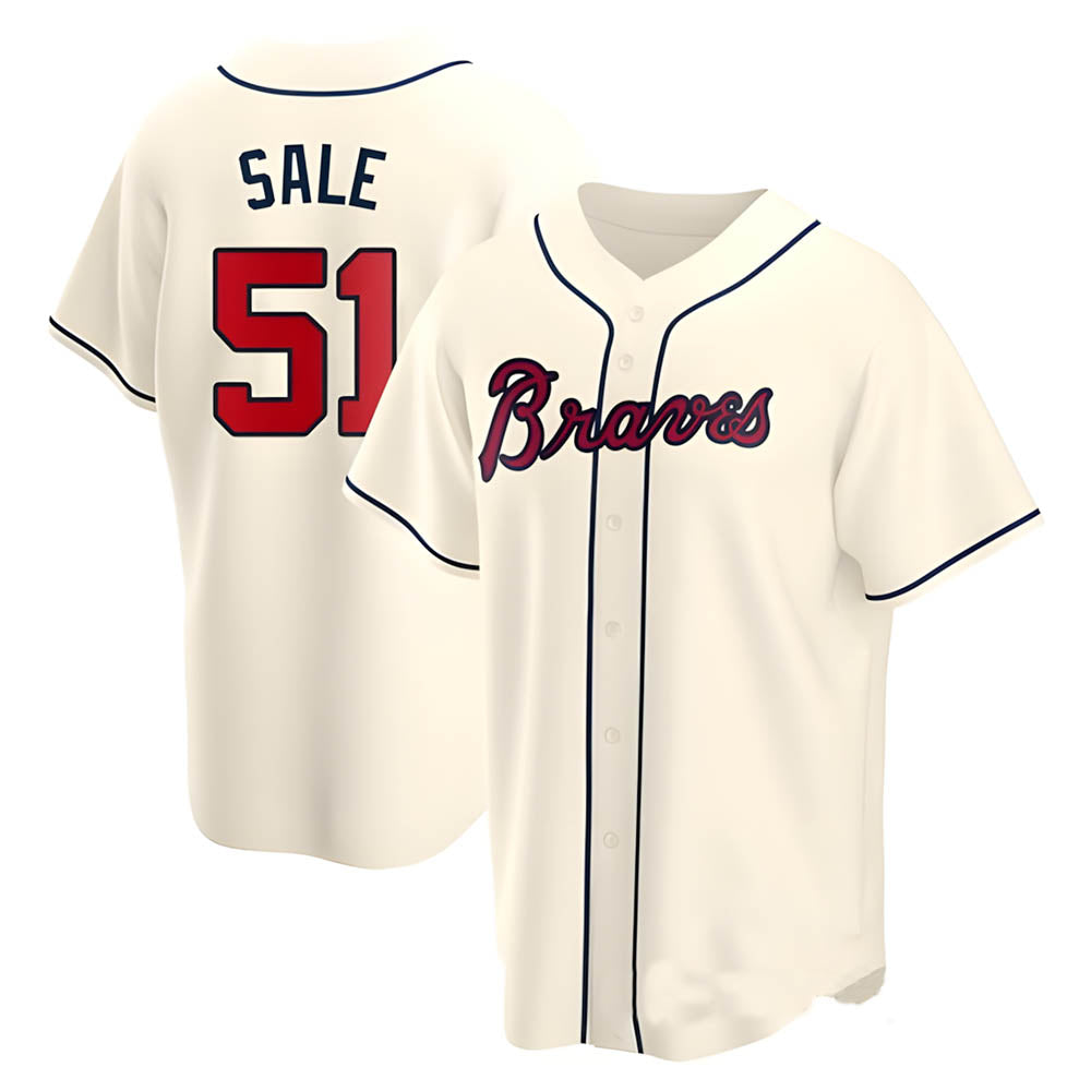 tocy A.Braves #51 Chris Sale Player Navy Cream Alternate Replica Stitched Jerseys