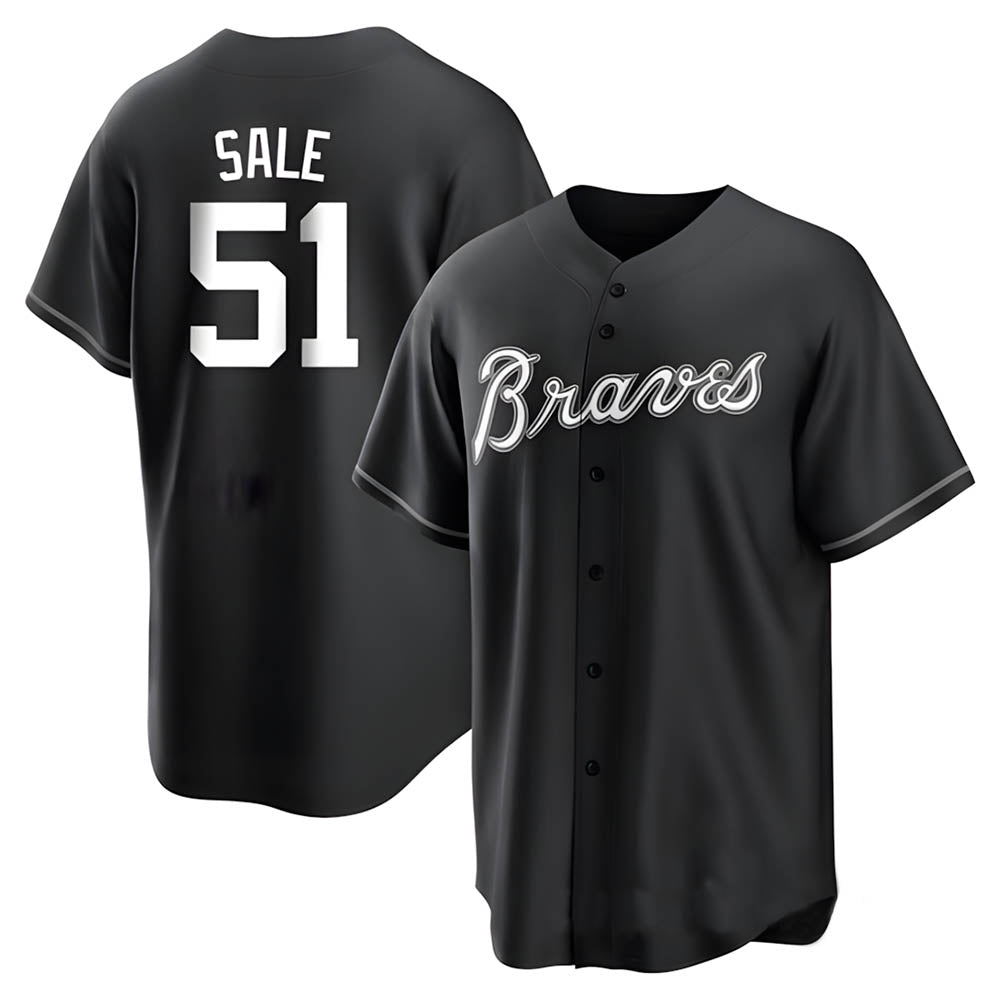 tocy A.Braves #51 Chris Sale Player White&Black Replica Stitched Jerseys