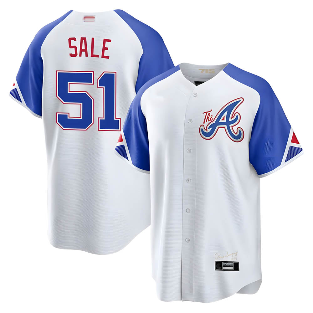 tocy A.Braves #51 Chris Sale Player White City Connect Limited Stitched Jerseys