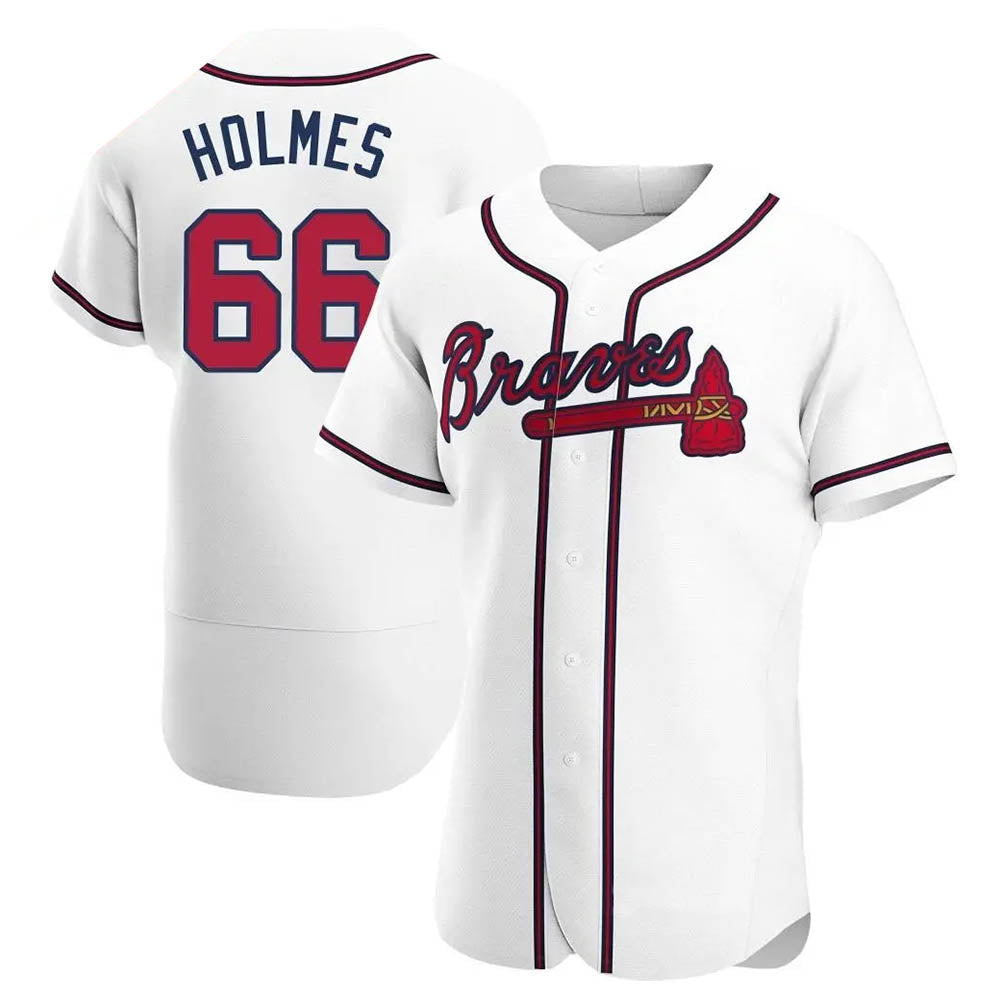 tocy A.Braves #66 Grant Holmes Player White Authentic Home Stitched Jerseys