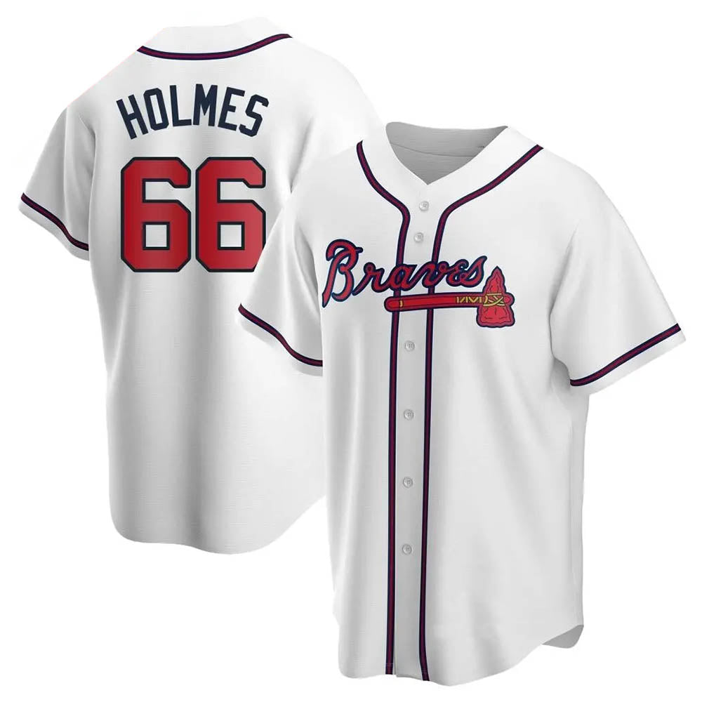 tocy A.Braves #66 Grant Holmes Player White Replica Home Stitched Jerseys