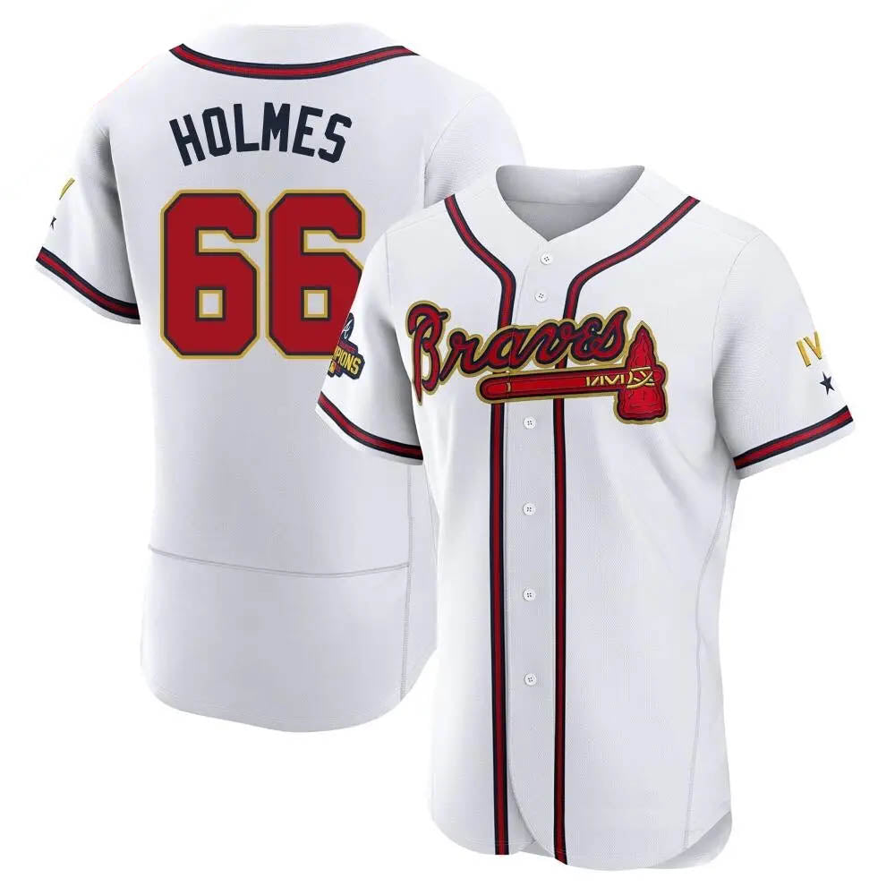 tocy A.Braves #66 Grant Holmes Player White&Gold Authentic Program Stitched Jerseys