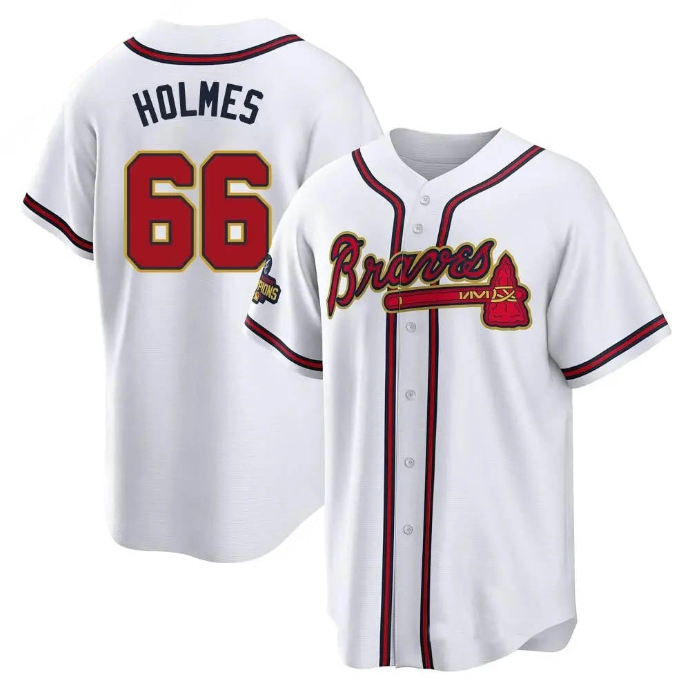 tocy A.Braves #66 Grant Holmes Player White&Gold Replica Program Stitched Jerseys