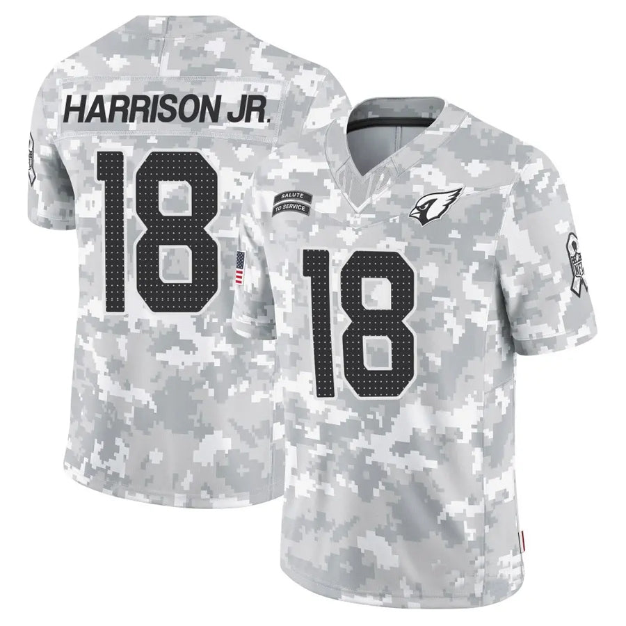tocy A.Cardinals #18 Marvin Harrison Jr. Player Camo Salute to Service Limited Stitched Stitched Jerseys