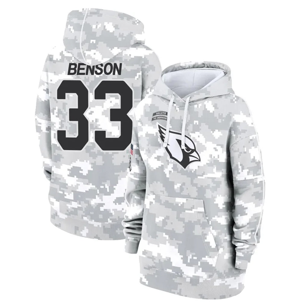 tocy A.Cardinals #33 Trey Benson Player Arctic Camo Salute to Service Hoodies Stitched Jerseys