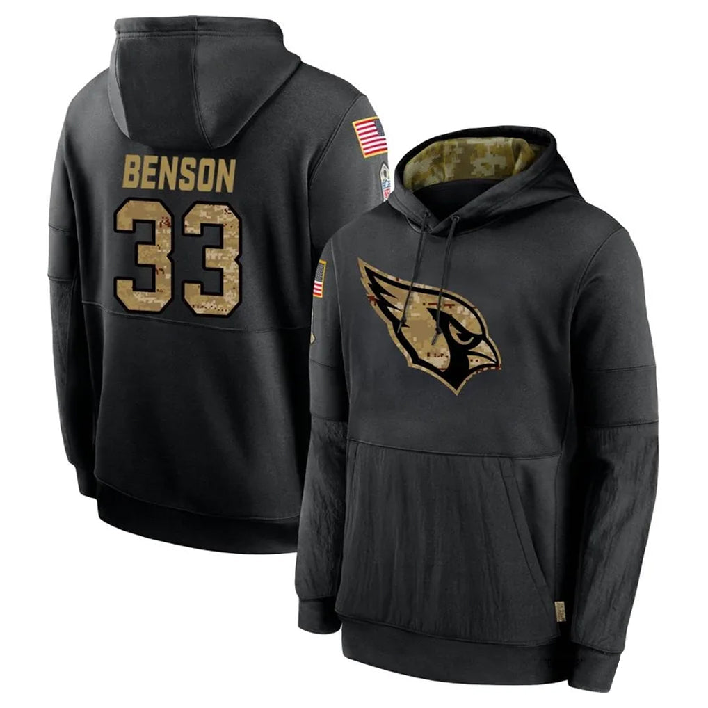 tocy A.Cardinals #33 Trey Benson Player Black Salute to Service Hoodies Stitched Jerseys