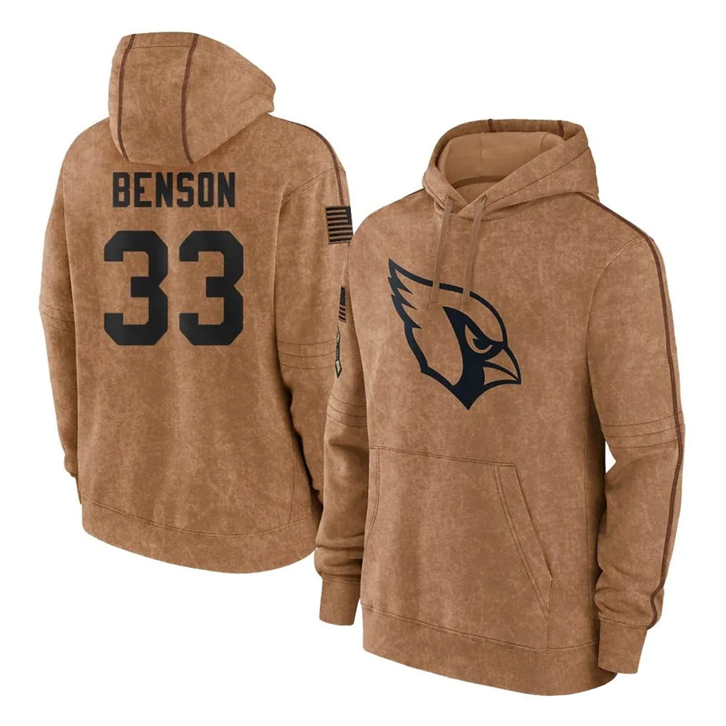 tocy A.Cardinals #33 Trey Benson Player Brown Salute To Service Limited Hoodies Stitched Jerseys