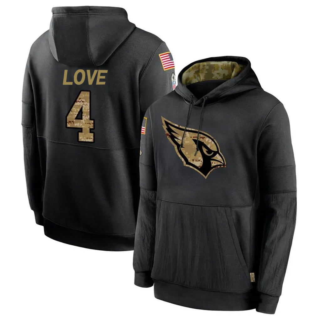 tocy A.Cardinals #4 Jeremiyah Love Player Black Salute to Service Limited Hoodies Football Jerseys